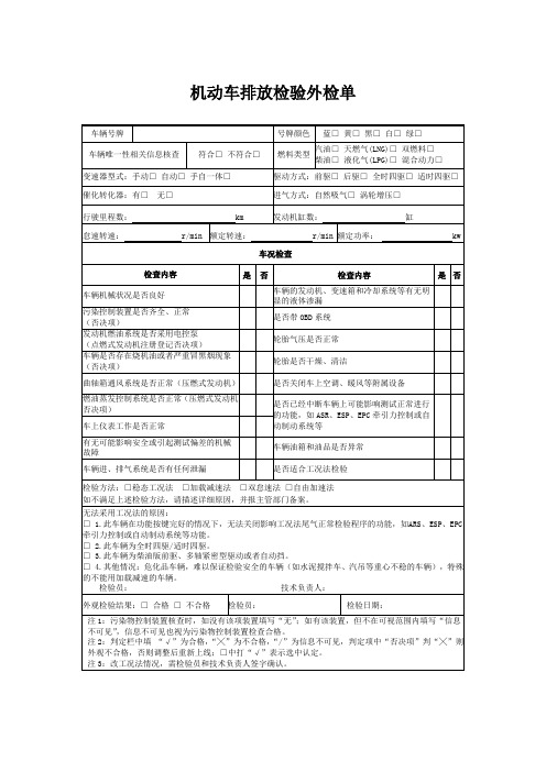 机动车排放检验外检单