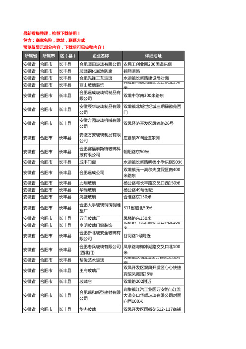 新版安徽省合肥市长丰县玻璃店企业公司商家户名录单联系方式地址大全34家