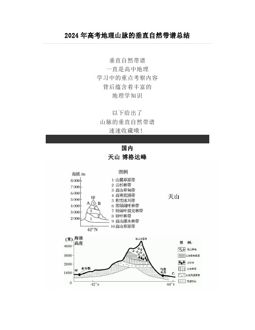 2024年高考地理山脉的垂直自然带谱总结