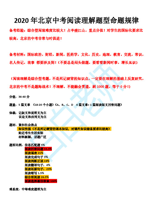 2020年北京中考阅读理解题型命题规律