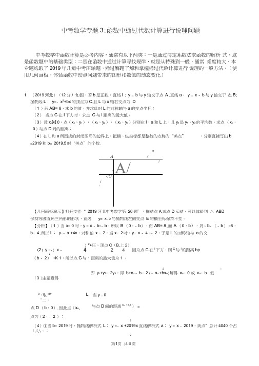 中考数学专题：函数中通过代数计算进行说理问题