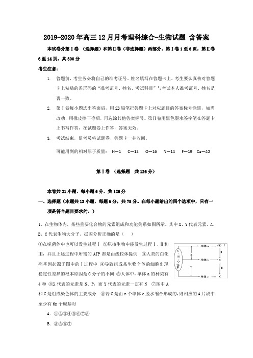 2019-2020年高三12月月考理科综合-生物试题 含答案