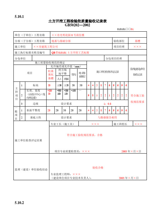 地基基础检验批质量验收记录表