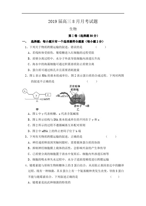 广西省贵港市覃塘高级中学2019届高三8月月考生物试卷