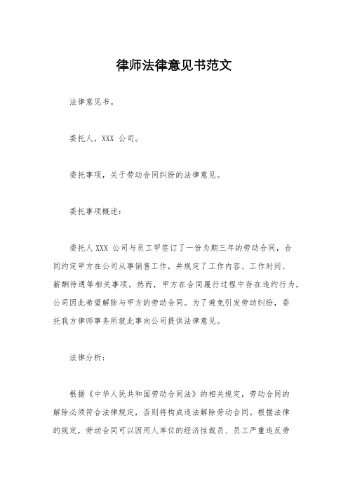 律师法律意见书范文