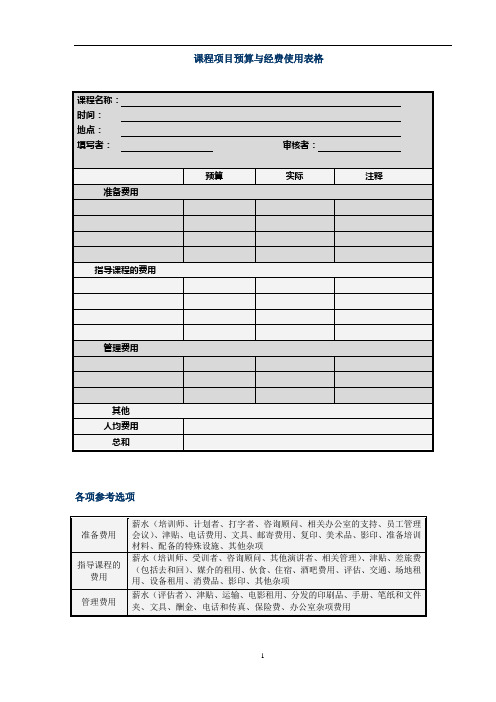 课程项目预算与经费使用表格