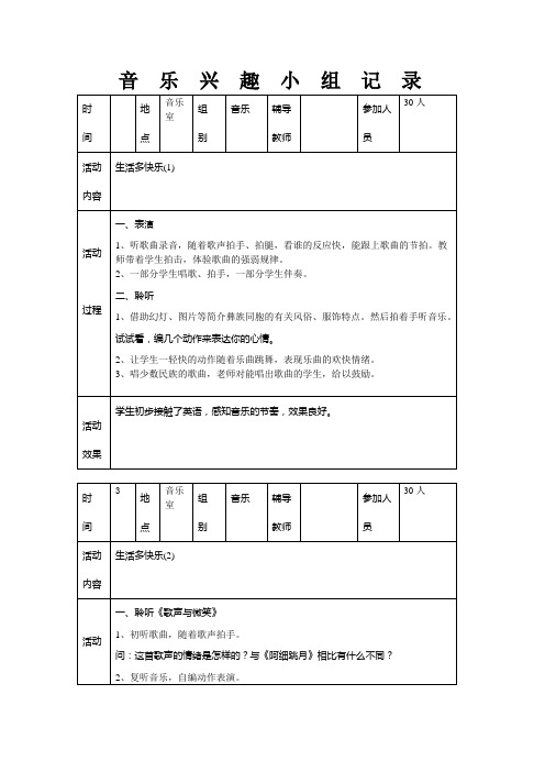 六年级音乐兴趣小组活动记录