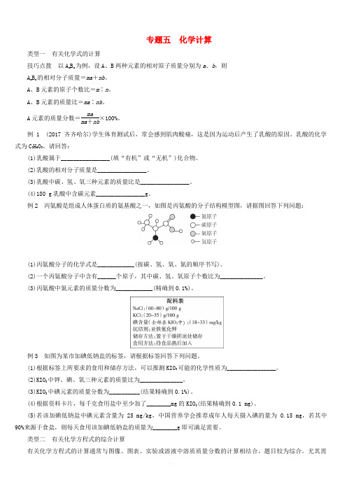 广东省2018年中考化学总复习专题五化学计算练习(含答案)