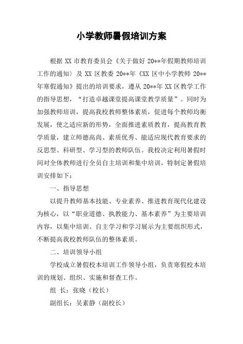 小学教师暑假培训方案