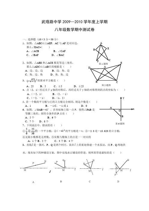 武珞路中学—八年级 上 期中数学试卷