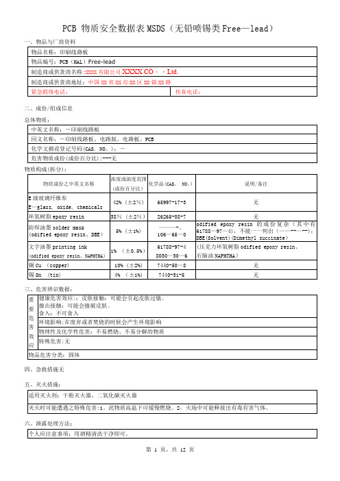 电路板(PCB) MSDS(2018最新最全-包含所有表面处理)