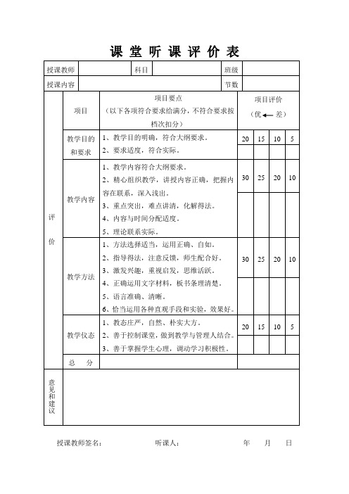 技工学校课堂听课评价表