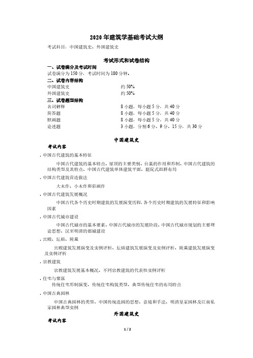 西安交通大学355建筑学基础2020年考研专业课初试大纲