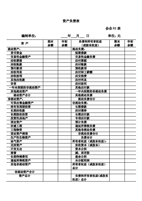 一般企业资产负债表利润表所有者权益变动表格式内容