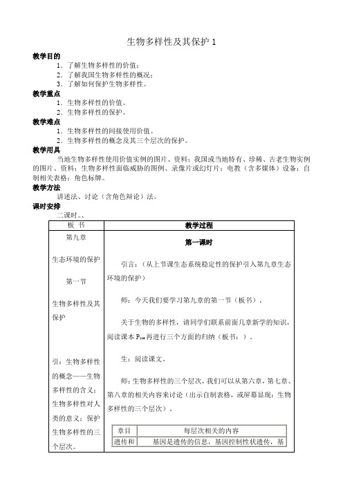 人教版高中生物必修2生物多样性及其保护1