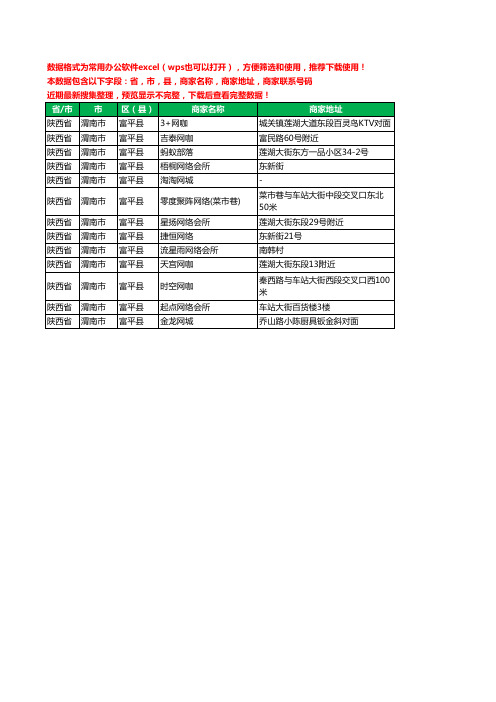 2020新版陕西省渭南市富平县网吧工商企业公司商家名录名单黄页联系电话号码地址大全13家