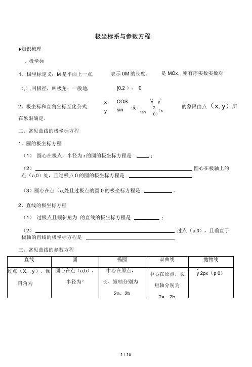 极坐标系与参数方程一轮复习