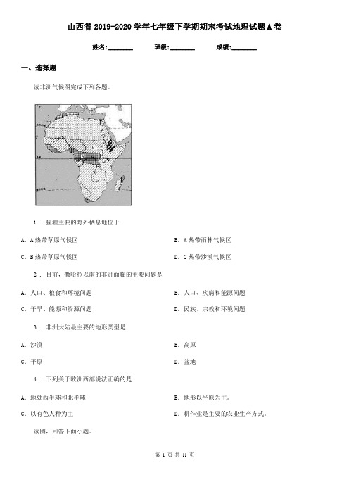 山西省2019-2020学年七年级下学期期末考试地理试题A卷