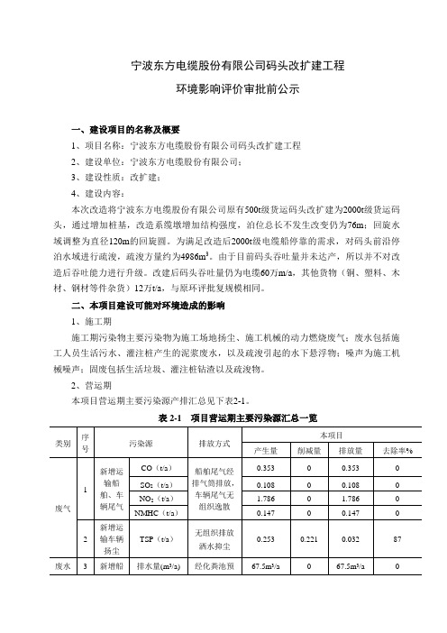 宁波东方电缆股份有限公司码头改扩建工程