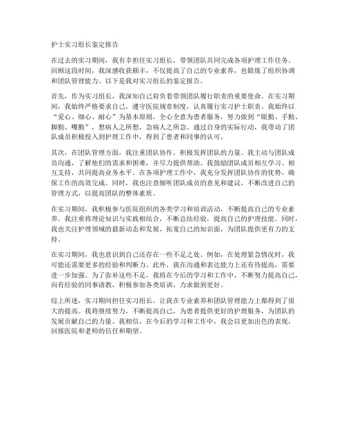 护士实习组长鉴定报告