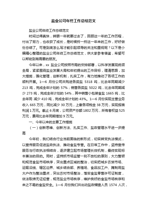 盐业公司年终工作总结范文