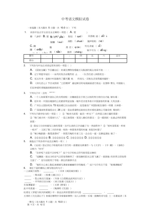 2020年广东省深圳市宝安区中考语文模拟试卷