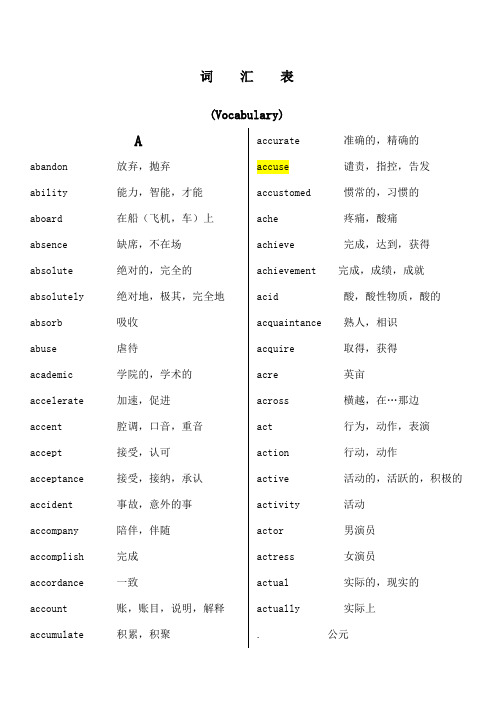 北京地区成人本科学位英语考试大纲词汇表