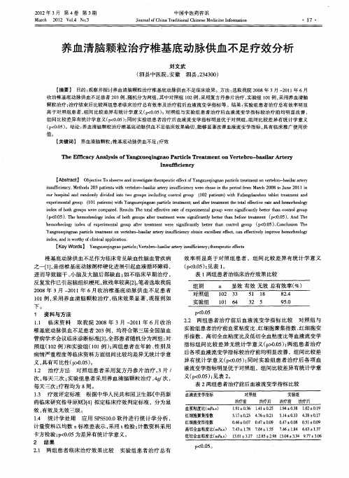 养血清脑颗粒治疗椎基底动脉供血不足疗效分析