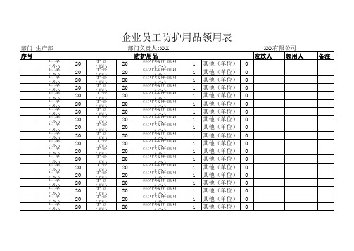 企业员工防护用品领用记录表1