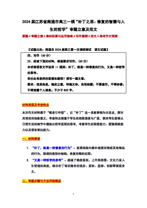 2024届江苏省南通市高三一模“补丁之思：修复的智慧与人生的哲学”审题立意及范文