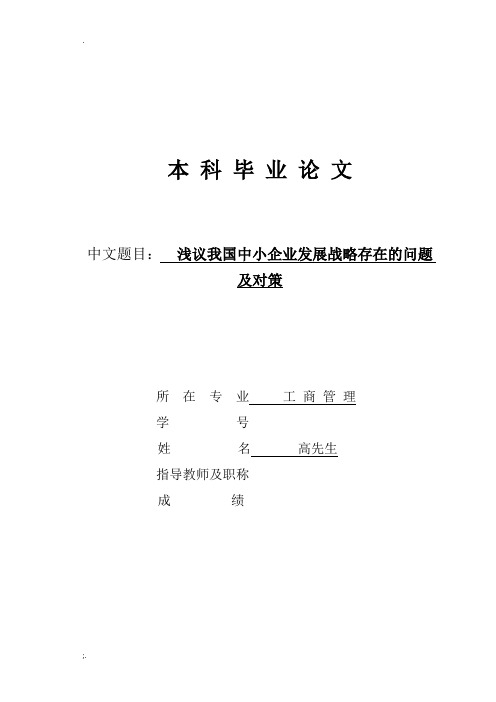 浅议我国中小企业发展战略存在的问题及对策