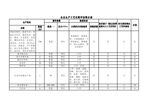 企业生产工艺过程评估得分表