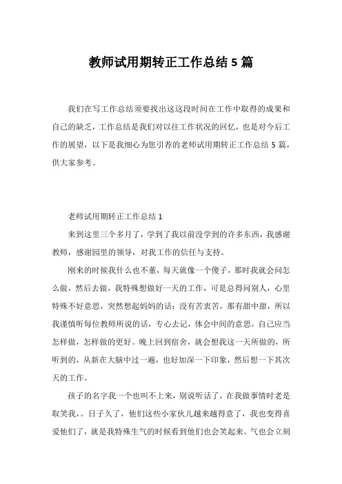 教师试用期转正工作总结5篇