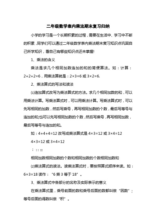 二级数学表内乘法期末复习归纳