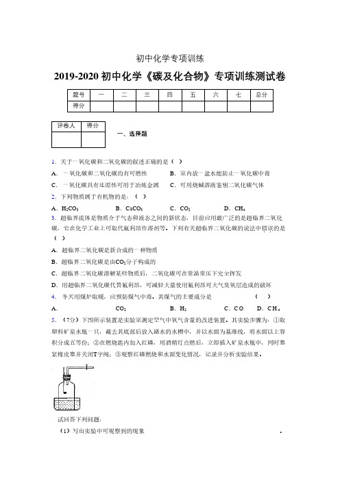 2019-2020学年初中化学《碳及化合物》专项训练模拟测试(含答案) (287)