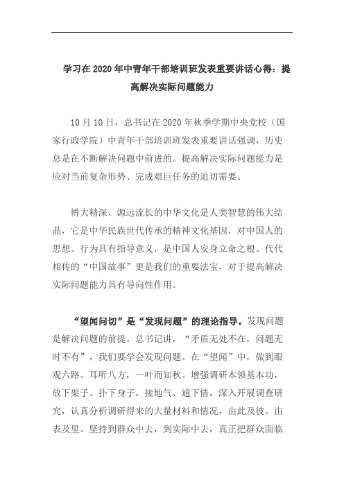 学习在2020年中青年干部培训班发表重要讲话心得：提高解决实际问题能力