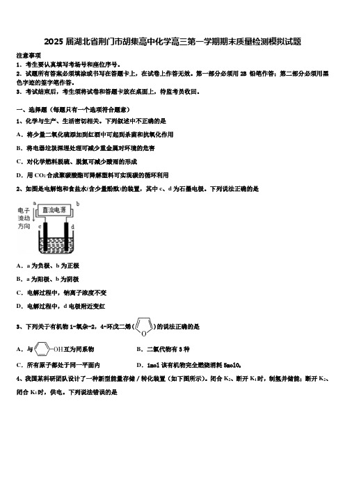 2025届湖北省荆门市胡集高中化学高三第一学期期末质量检测模拟试题含解析