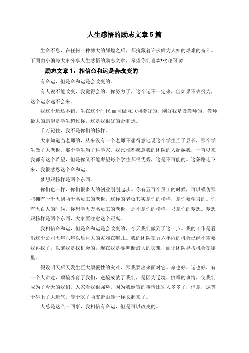 人生感悟的励志文章5篇