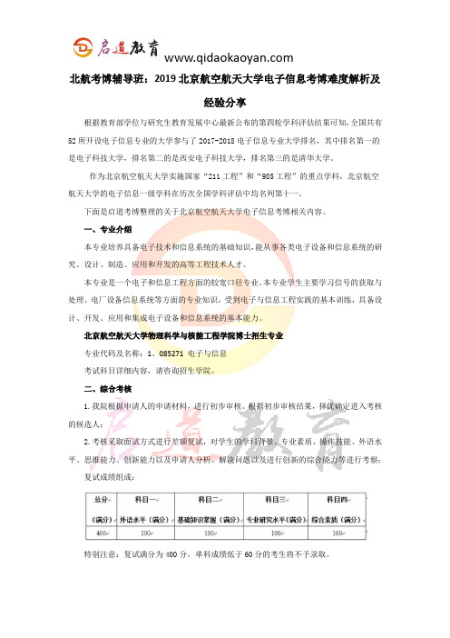 北航考博辅导班：2019北京航空航天大学电子信息考博难度解析及经验分享