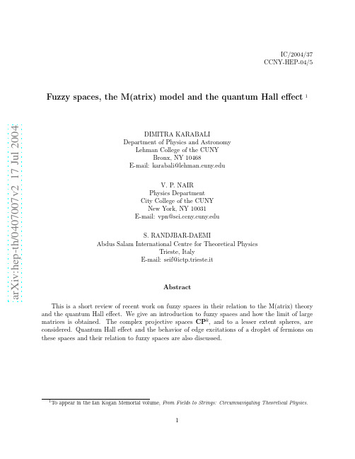 Fuzzy spaces, the M(atrix) model and the quantum Hall effect