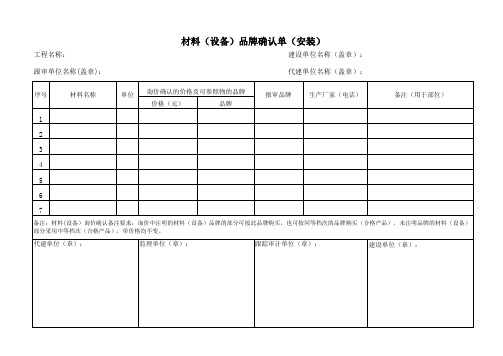材料(设备)品牌确认单(安装)