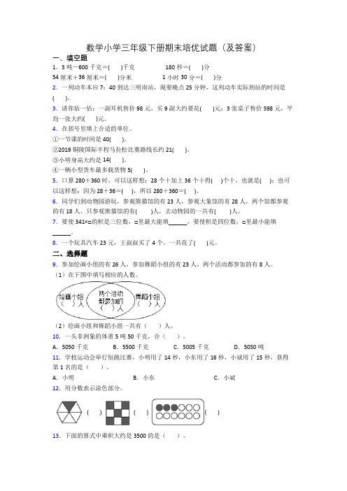 数学小学三年级下册期末培优试题(及答案)