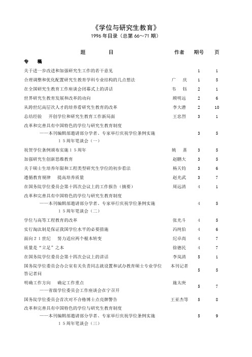 《学位与研究生教育》1996年目录(总第66～71期)