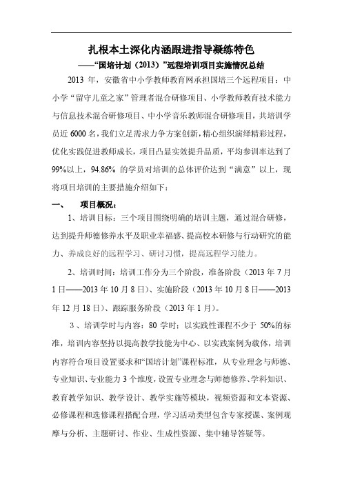 “国培计划（2013）”远程培训项目实施情况总结