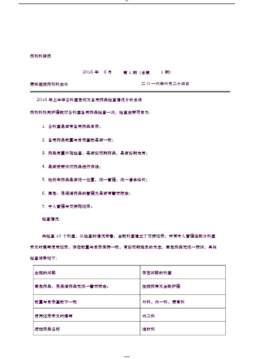 急救备用药品检查情况分析总结备用药品检查情况分析总结