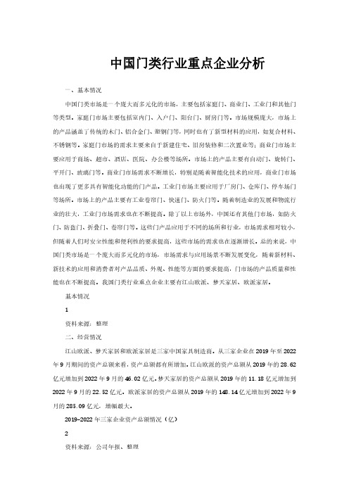 中国门类行业重点企业分析