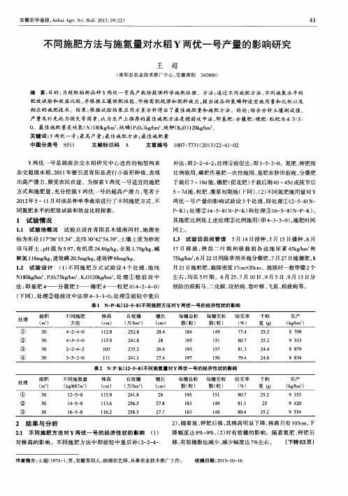 不同施肥方法与施氮量对水稻Y两优一号产量的影响研究