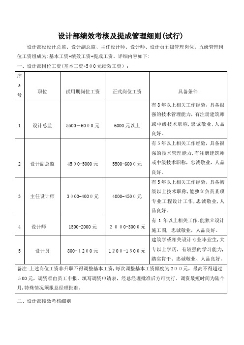 设计部绩效考核及提成管理细则