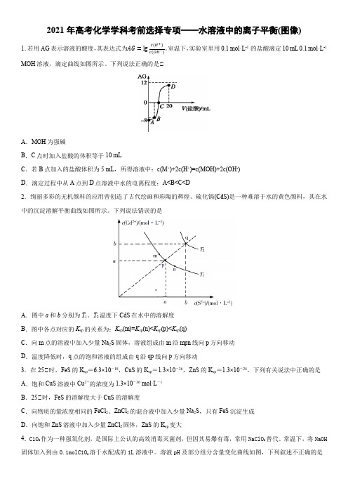 2021届高考化学学科考前选择专项——水溶液中的离子平衡(图像)