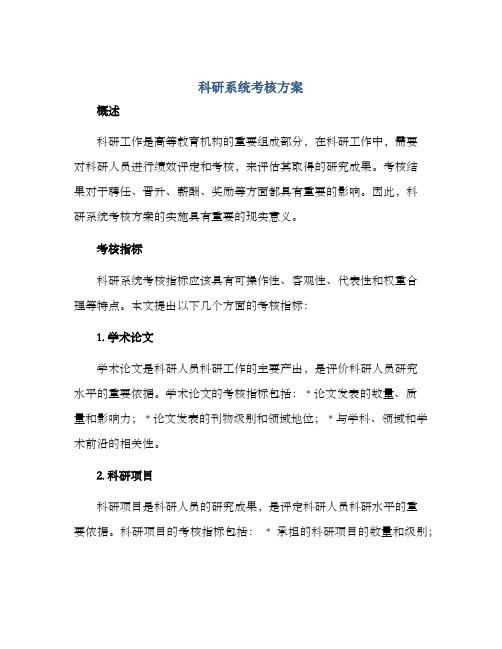 科研系统考核方案